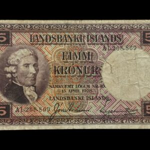 Island, 5 kronur 1935 A, Nr. A1268869, Sieg 33, Pick 27, Kva. 1-1+ revne