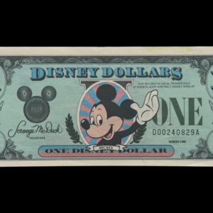 Disneyland, 1 Disney dollar 1988, Mickey Mouse, Nr. D00240829A, N#220616, Kva. 0 "Pletter"