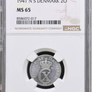1941, 2 øre, Chr.X, Sieg 5.1, Hede 33, Kva. M, Graderet MS 65 af NGC
