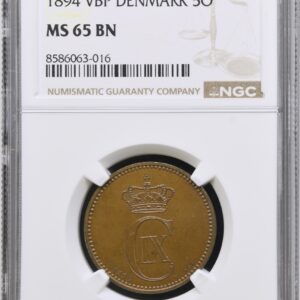 1894, 5 øre, Chr.IX, Sieg 1.2, Hede 17B, Kva. M, Graderet MS 65 BN af NGC.
