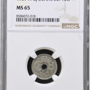 1939, 10 øre, Chr.X, Sieg 12.2, Hede 26B, Kva. M, Graderet MS 65 af NGC.