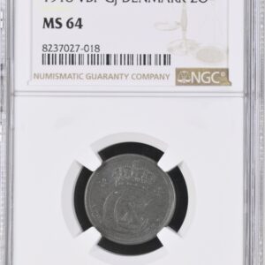 1918 VBP, 2 øre, Chr.X, Sieg 3.2, Hede 17A, Kva. 0, Graderet MS 64 af NGC