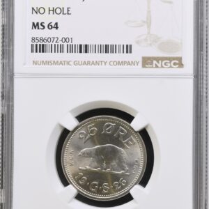Grønland, 25 øre 1926, u/hul, Sieg 1, Hede 3, KM 5, Kva. 0, Graderet MS 64 af NGC