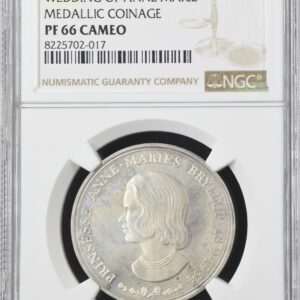 1964 Ministereksemplar, (5 kroner) Uden Værdiangivelse, Prinsesse Anne-Maries bryllup med Kong Konstantion, Sieg 13, Kun lavet i 100 eksemplar, Kva. Proof, Graderet PF 66 CAMEO af NGC