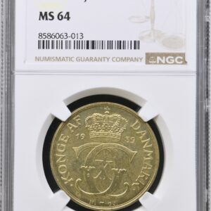 1939, 2 kroner, Chr.X, Sieg 3.2, Hede 20B, Kva. M, Graderet MS 64 af NGC.