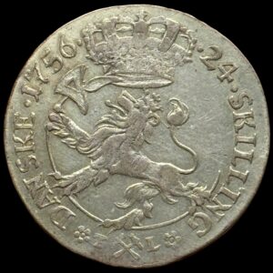Norge, 24 skilling 1756, Fre.V, Sieg 3.1, Hede 2A, NMD 13, Kva. 1+