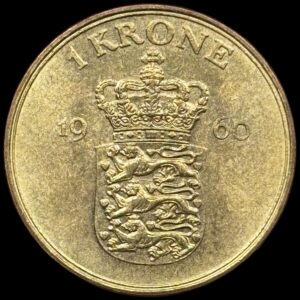 1960, 1 krone, Fre.IX, Sieg 5.2, Hede 6B, Kva. 0, fremragende eksemplar af dette særdeles sjældne årstal