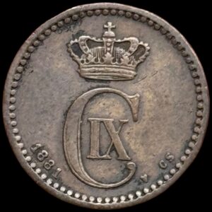 1881, 1 øre, Chr.IX, Sieg 1.1, Hede 19A, Kva. 1, sjælden årgang