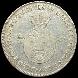 1787 B/MF, 1/3 speciedaler, Slesvig Holsten, Chr.VII, Sieg 43.1, Hede 41A, Kva. 1-1+