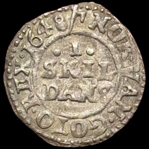 1648, 1 skilling, Chr.IV, Sieg 27.2, Hede 152B, Kva. 1+