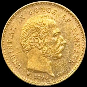 1874, 10 kroner, Chr.IX, Sieg 1.2, Hede 9B, 4,48 gram 0.900 AU, Kva. 01 renset