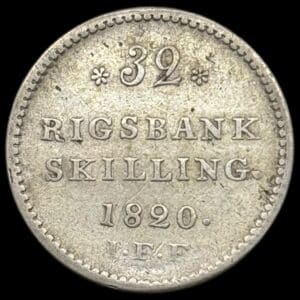 1820, 32 rigsbankskilling, Fre.VI, Sieg 25.2, Hede 29B, Kva. 1-1+