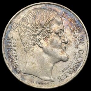 1848 VS, 1 speciedaler "Tronskifte", Fre.VII, Sieg 7, Hede 3, Kva. 1+