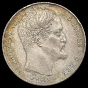 1863 RH, 2 rigsdaler, Fre.VII, Sieg 14.3, Hede 6C, Kva. 1+ Kantskød