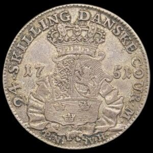 1751, 24 skilling, Fre.V, Sieg 6.2, Hede 34B, Kva. 1+