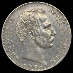 1863 RH, 2 rigsdaler "Tronskrifte", Chr.IX, Sieg 4, Hede 3, Kva. 1+