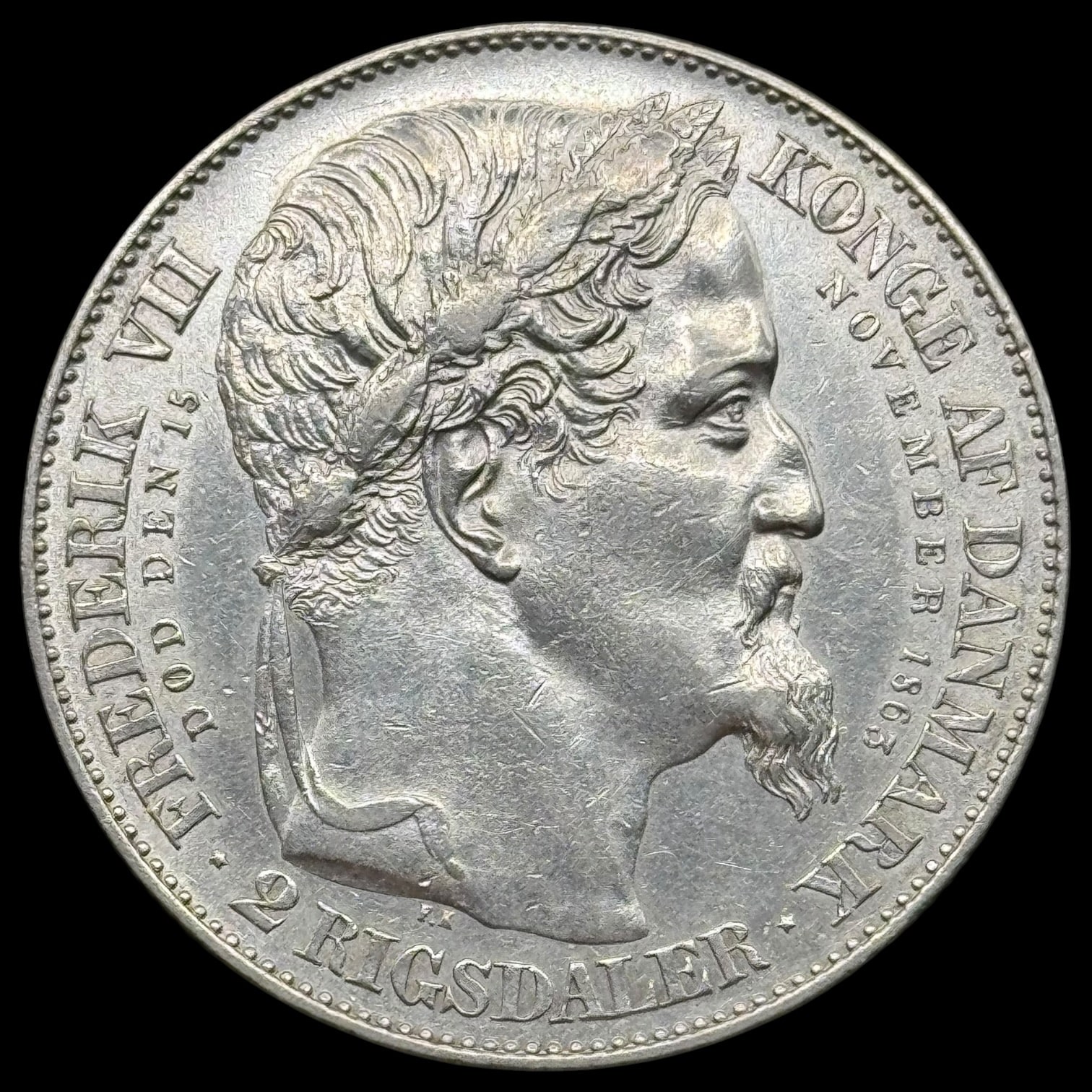 1863 RH, 2 rigsdaler "Tronskifte", Chr.IX, Sieg 4, Hede 3, Kva. 1+-01 - Image 2