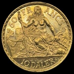 Dansk Vestindien, 10 daler / 50 Francs 1904, Chr.IX, Sieg 32, Hede 29, KM 73, F 1, Kva. 01, Ex. BR 913/202 "2023" smukt eksemplar af denne type, der kun er slået i 2005 eksemplarer