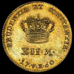 1760 VH, Kurant dukat / 12 mark, Fre.V, Sieg 21.3, Hede 22C, Kva. 0-01, svag renset.