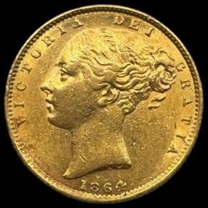 Storbritannien, Sovereign 1864, Victoria "1st portrait, Shield" KM 736, Fr. 387, Kva. 01