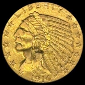 USA, 5 dollars 1914, Indien Head, KM 129, Fr. 121, Kva. 01