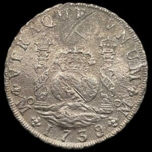 Mexico, 8 releas 1738, MF, Philip V, KM 103, Kva. 1+ “shipwreck”