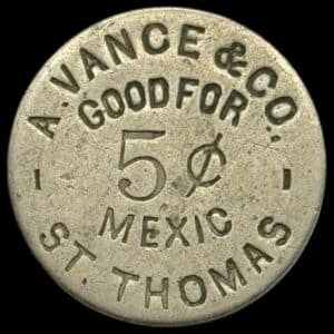 Dansk Vestindien, 5 cent, A. Vance & Co. Sieg 62, OBC 63, Higgie 465, Kva. 1+