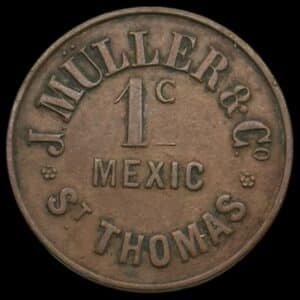 Dansk Vestindien, 1 cent, J. Müller & Co. Sieg 36, OBC 35, Higgie 436, Kva. 1+