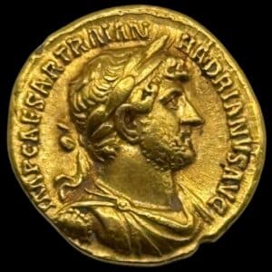 Roman Empire, Hadrian AD. 117-138, 'Fine Style' AV Aureus, struck AD 119-122, Rome, IMP CAESAR TRAIAN HADRIANVS AVG, laureate, draped, and cuirassed bust right, rev. PM TR P COS III, Jupiter seated left, holding sceptre and thunderbolt, 7,44 g, 6h, BMC 107, Calicó 1304a, Cohen 1060, RIC 513, Kva. 1+