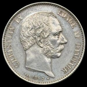 1897, 2 kroner, Chr.IX, Sieg 1.2, Hede 13B, Kva. 0-M svag renset, "Medaljepræg"