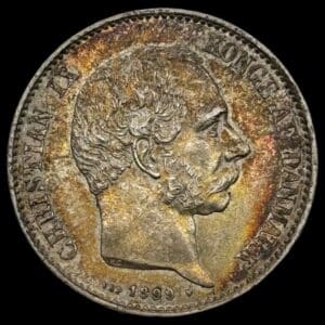 1899, 2 kroner, Chr.IX, Sieg 1.2, Hede 13B, Kva. 01 smukt tonet eksemplar