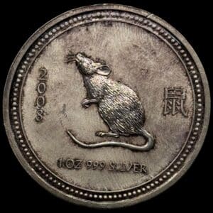 Australien, 1 Dollar 2007, Elizabeth II, 4th Portrait, Year of the Rat, Silver Bullion Coin, 1 Oz Ag, KM 1755, Kva. Proof "Patineret"