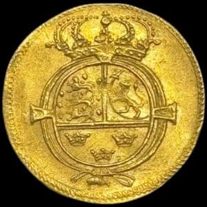 1/2 dukat u.år (1696), Chr.V, 1,72 gram, Sieg 80, Hede 51, Kva. 01, sjælden halvdukat, der kun kendes få i privateje, Gammel samlerseddel medfølger, fra gammel tysk adelig samling