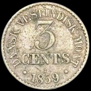 Dansk Vestindien, 3 cent 1859, Fre.VII, Sieg 16, Hede 22, KM 64, Kva. 1+