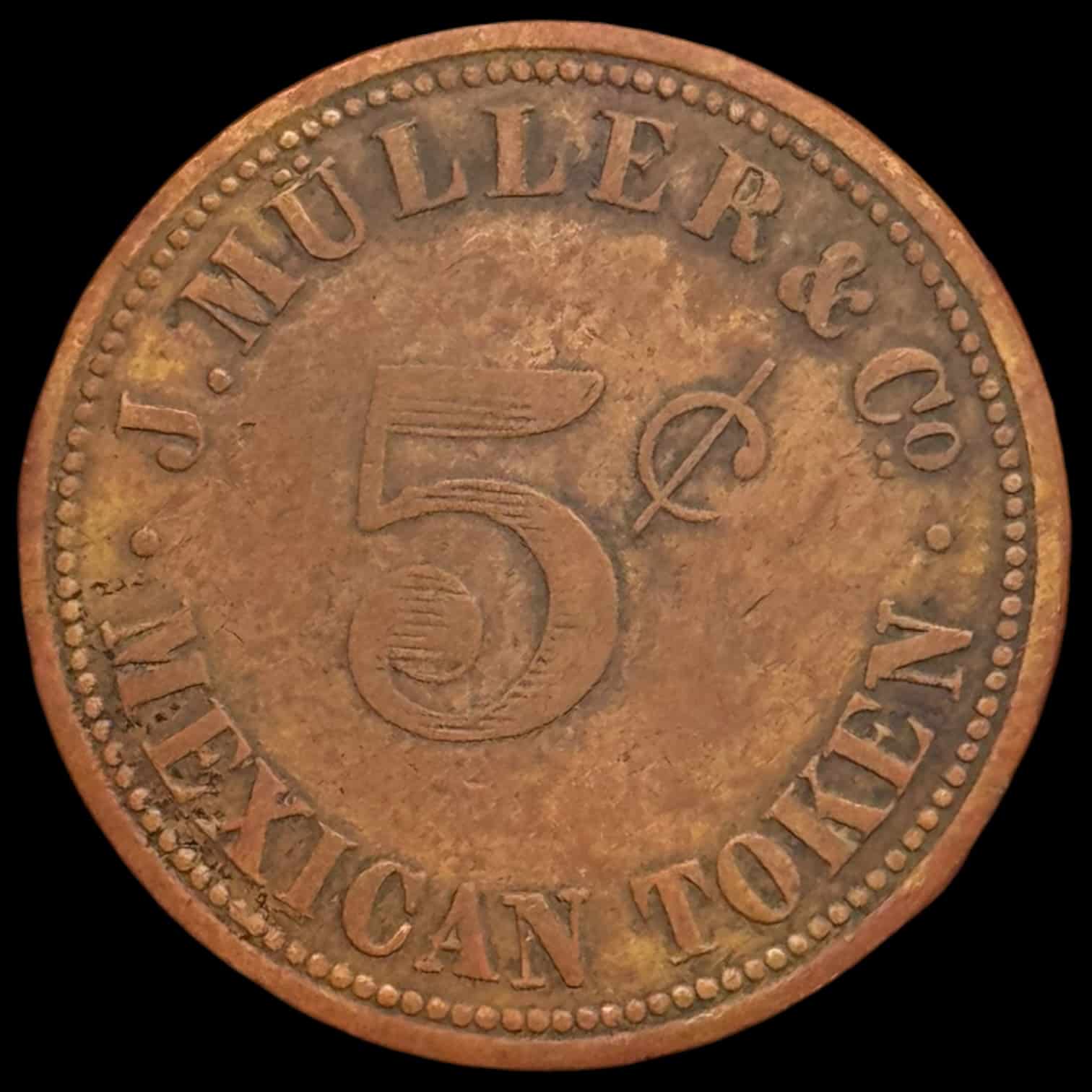 Dansk Vestindien, 5 cent J. Müller & Co., Sieg 35, Higgie 439, OBC 36, Kva. 1+