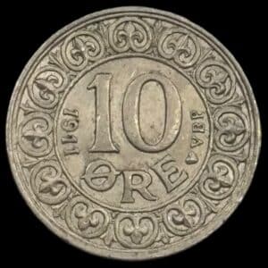 1911, 10 øre, Fre.VIII, Sieg 10.1, Hede 5, Kva. 0-01