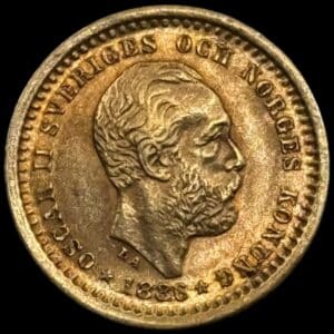 Sverige, 5 kronor 1886, Oskar II, SM 37, KM 756, 2,24 g, Kva. 01 “Medaljeprægskarakter”