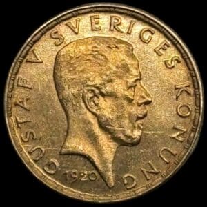 Sverige, 5 kronor 1920, Oskar II, SM 2, KM 797, 2,24 g, Kva. 01 “Medaljeprægskarakter” rids.