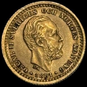 Sverige, 5 kronor 1881, Oskar II, SM 34, KM 756, 2,24 g, Kva. 1+-01