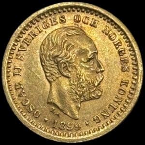 Sverige, 5 kronor 1899, Oskar II, SM 39, KM 756, 2,24 g, Kva. 0-01 "Medaljeprægskarakter"