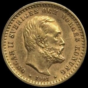 Sverige, 5 kronor 1901, Oskar II, SM 40, KM 766, 2,24 g, Kva. 1+-01 ks.