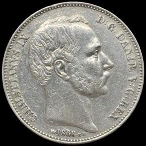1868 RH, 2 rigsdaler, Chr.IX, Sieg 5.1, Hede 4A, Kva. 1+