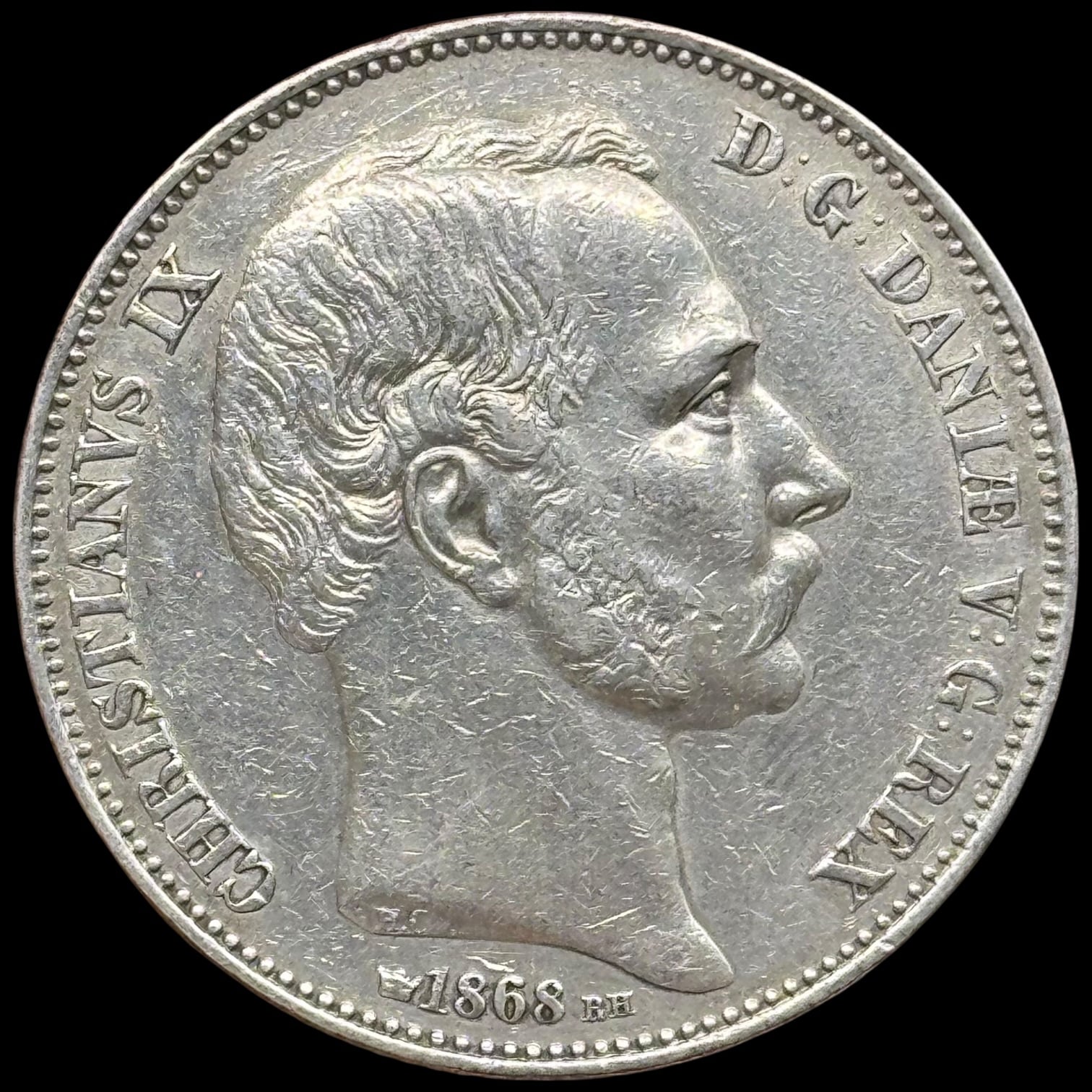 1868 RH, 2 rigsdaler, Chr.IX, Sieg 5.1, Hede 4A, Kva. 1+