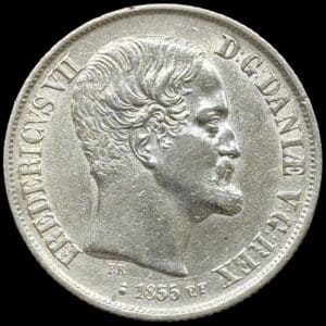 1855 FF, 1 rigsdaler, Fre.VII, Sieg 13.2, Hede 8B, Kva. 1+ rens.
