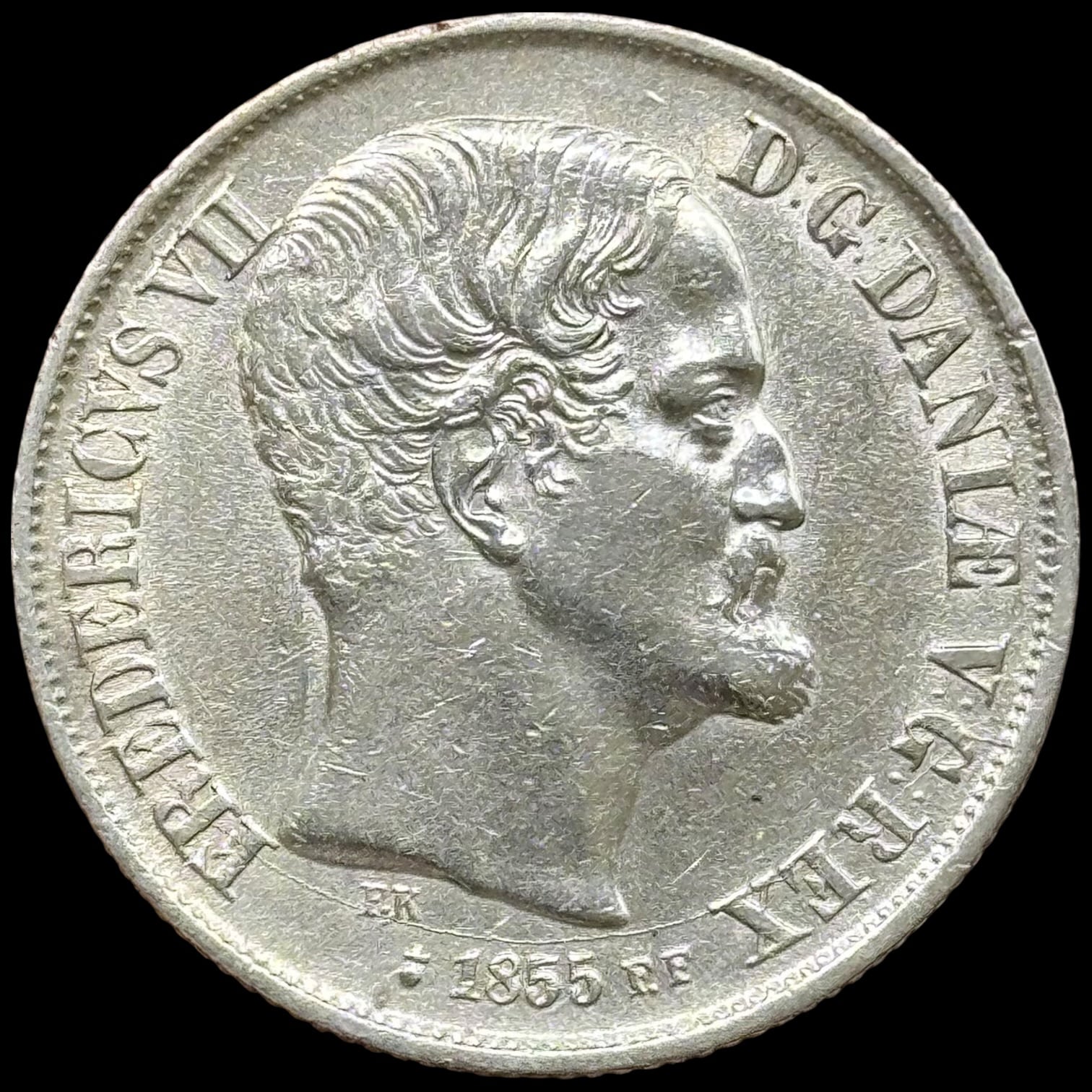 1855 FF, 1 rigsdaler, Fre.VII, Sieg 13.2, Hede 8B, Kva. 1+ rens.