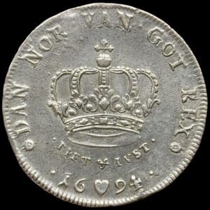 1694, 1 krone / 4 mark, Chr.V, Sieg 51.1, Hede 99A, Kva. 1+
