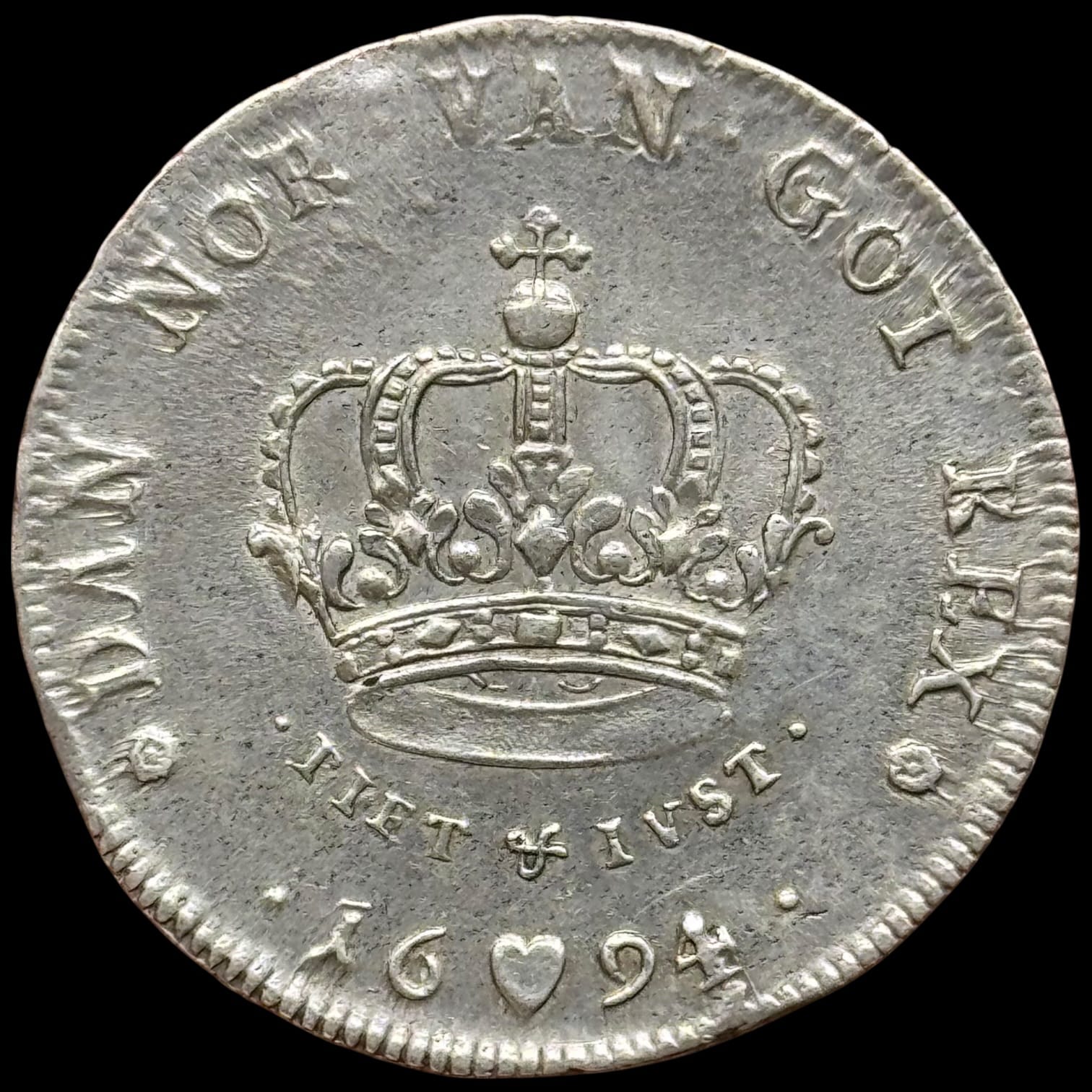 1694, 1 krone / 4 mark, Chr.V, Sieg 51.1, Hede 99A, Kva. 1+