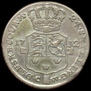 1732, 24 skilling, Chr.VI, Sieg 4.1, Hede 7A, Kva. 1+