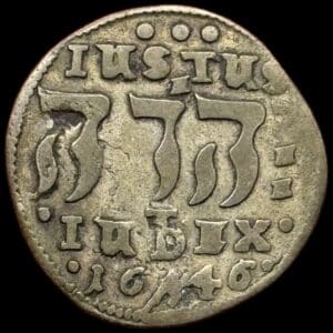 1646, 1 mark "Hebræer", Chr.IV, Sieg 71.3, Hede 149, Kva. 1-1+, Uhyre sjælden, Ex. BR 1501/5067 4. Jan 2015