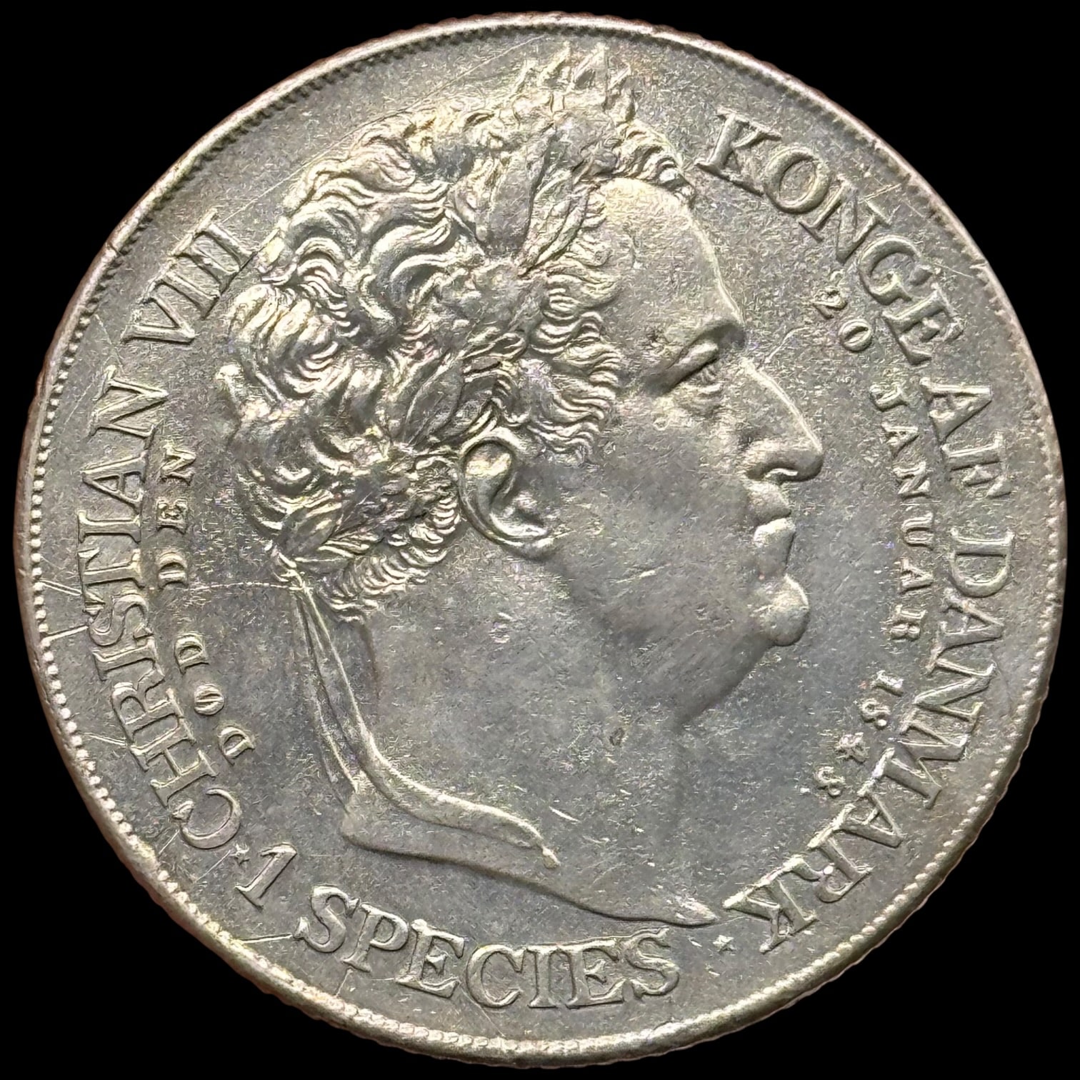 1848 VS, 1 speciedaler “Tronskifte”, Fre.VII, Sieg 7, Hede 3, Kva. 1+